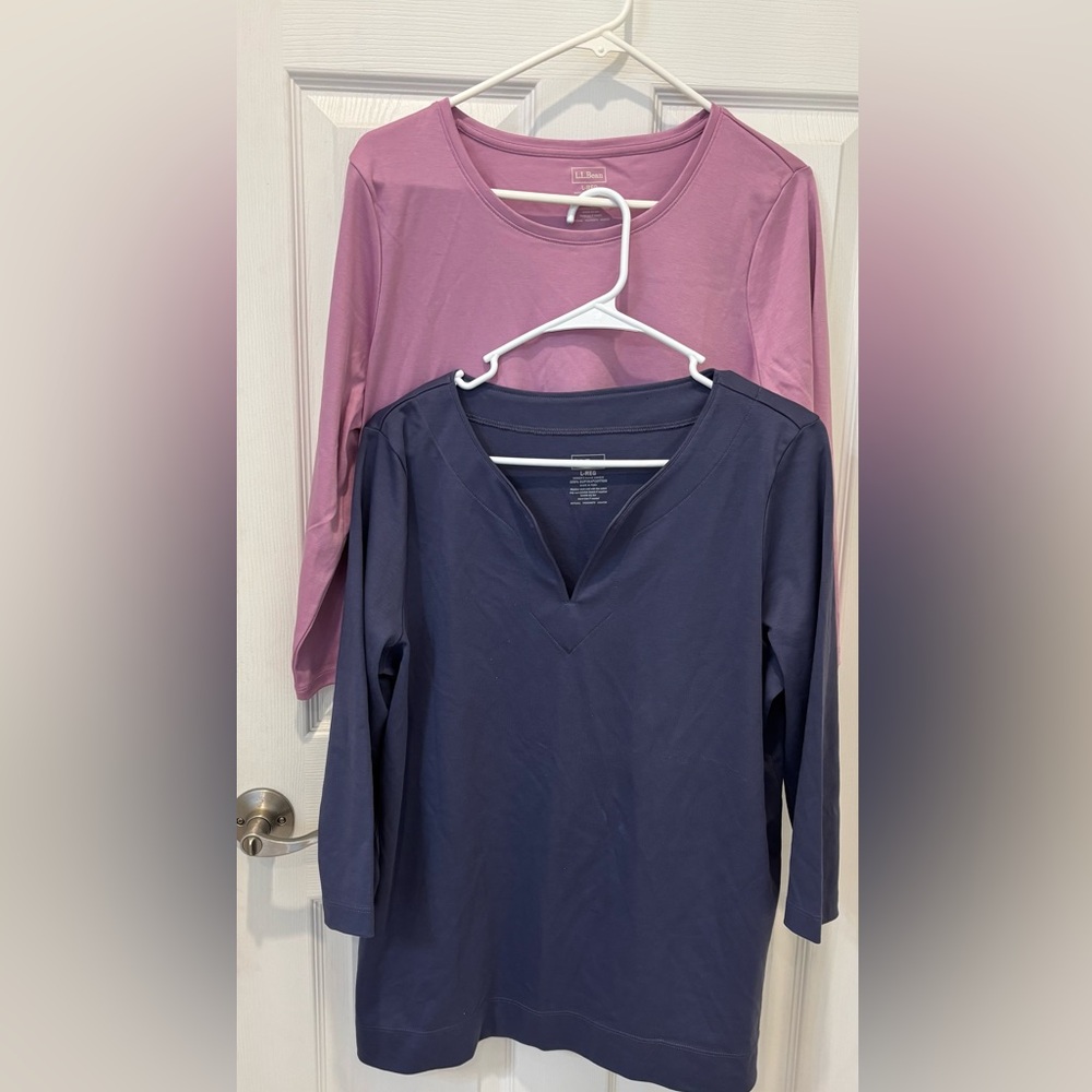 L.L. Bean Long Sleeve Tees in Mauve Pink and Navy